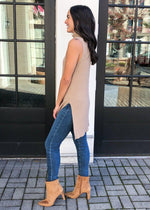 Velvet Heart Pearlie Sleeveless Side Slit Turtleneck Sweater-Hand In Pocket