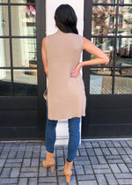 Velvet Heart Pearlie Sleeveless Side Slit Turtleneck Sweater-Hand In Pocket