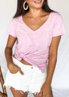 Z Supply Airy Slub V Neck Tee-Lavender-Hand In Pocket