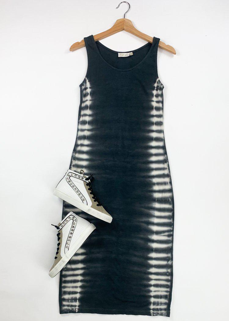 RD Style Tie Dye Sleeveless Midi Dress - Black-Hand In Pocket