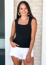 Carmen Square Neck Sleeveless Top - Black-***FINAL SALE***-Hand In Pocket
