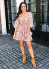 Buddy Love Sadie Tie Front 3/4 Length Sleeve Ruffle Dress - Kitten-Hand In Pocket