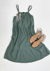 Bobi Spaghetti Strap Gauzy Tiered Cami Dress - Dark Sage-***FINAL SALE***-Hand In Pocket