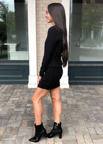 Bobi Long Sleeve Side Ruched Dress-Black- ***FINAL SALE***-Hand In Pocket