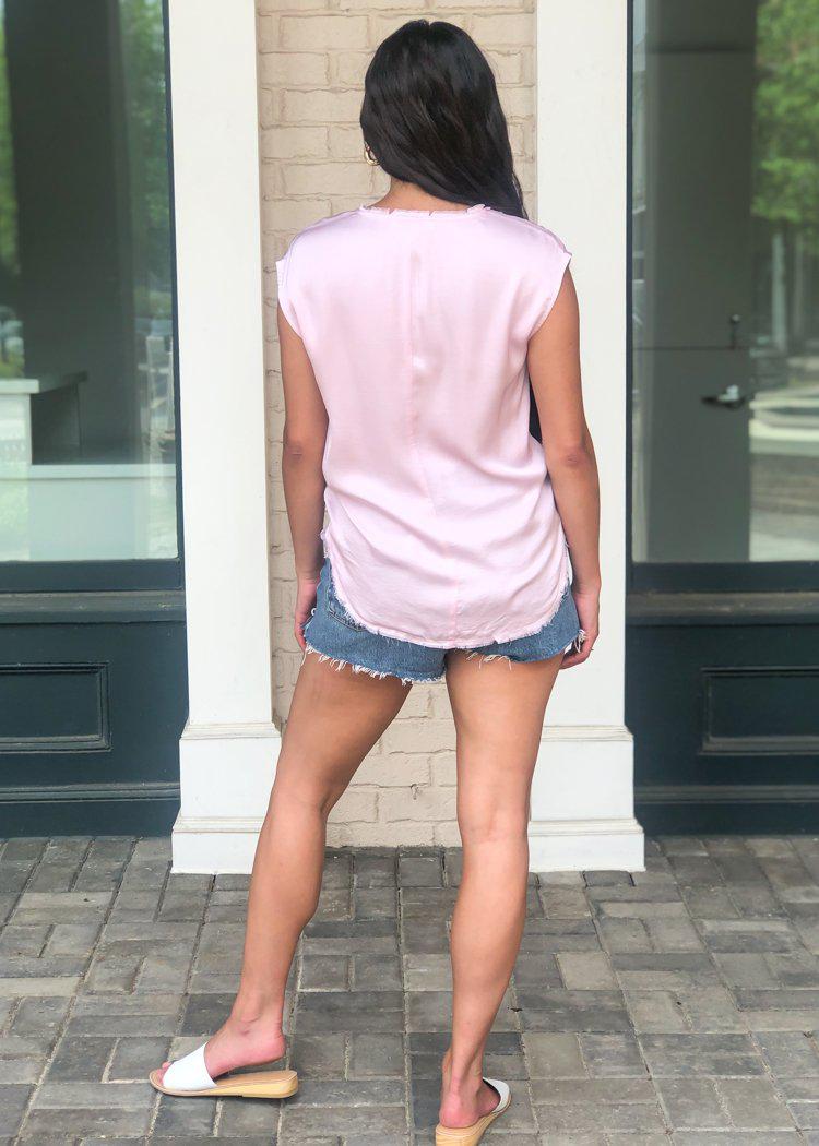Seychelles Satin Tee- Lilac-Hand In Pocket