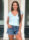 Seychelles Satin Tee- Pale Blue-Hand In Pocket