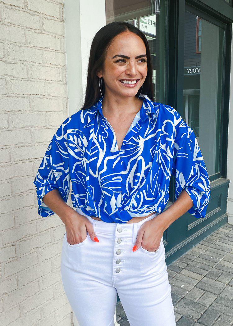 Jolia Twist Front Cropped Blouse-Hand In Pocket