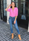 Buddy Love Twyla Surplice Short Sleeve Bodysuit - Pink-Hand In Pocket