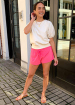 Bobi Drawstring Shorts-Hot Pink-Hand In Pocket