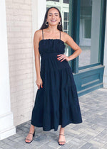 Sanur Pleated Cami Maxi Dress-Black-Hand In Pocket