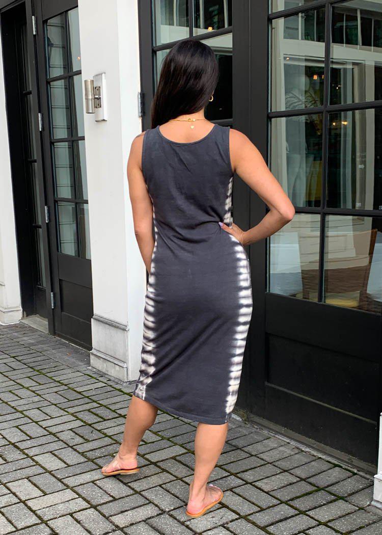 RD Style Tie Dye Sleeveless Midi Dress - Black-Hand In Pocket