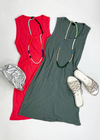 Bobi Scoop Neck Slub Cotton Tank Dress - Raspberry***FINAL SALE***-Hand In Pocket