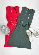 Bobi Scoop Neck Slub Cotton Tank Dress - Raspberry***FINAL SALE***-Hand In Pocket