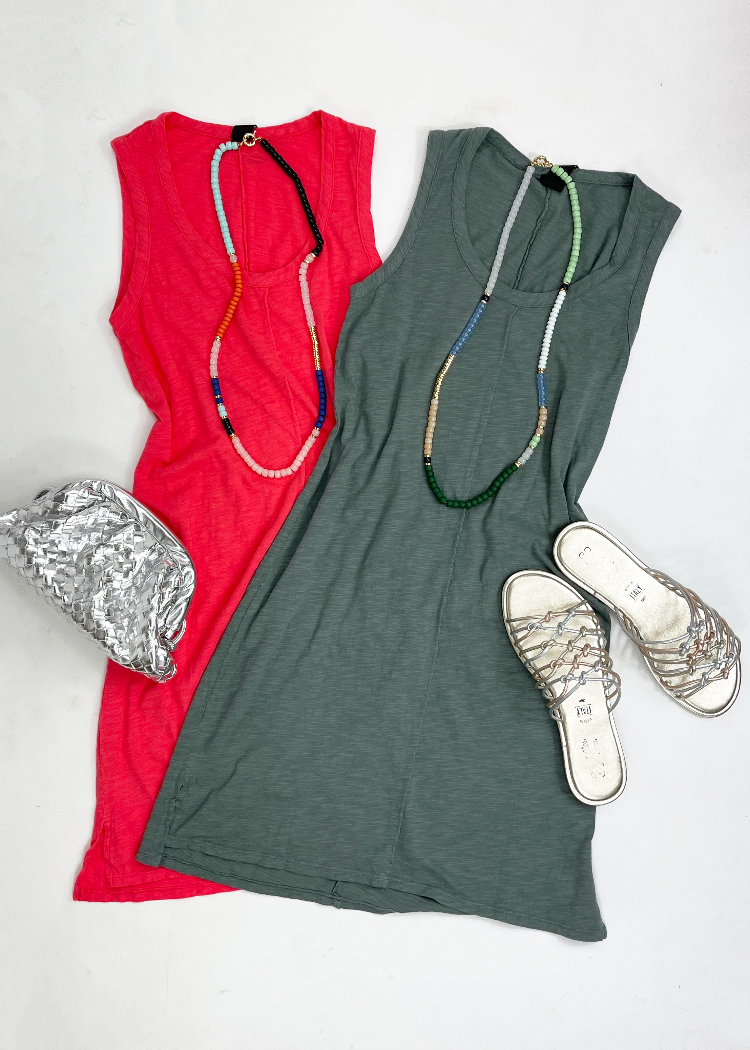Bobi Scoop Neck Slub Cotton Tank Dress - Raspberry***FINAL SALE***-Hand In Pocket