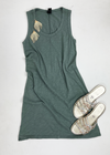 Bobi Scoop Neck Slub Cotton Tank Dress - Dark Sage-***FINAL SALE***-Hand In Pocket