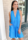 Sucre Sleeveless Mini Tank Dress-Turquoise-Hand In Pocket