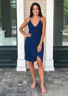 Adelyn Rae Grayson Strappy Split Skirt Cocktail Dress - Blue ***FINAL SALE***-Hand In Pocket