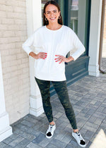 Spanx Perfect Length Dolman Sweatshirt-Powder-Hand In Pocket