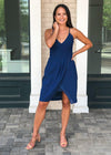 Adelyn Rae Grayson Strappy Split Skirt Cocktail Dress - Blue ***FINAL SALE***-Hand In Pocket