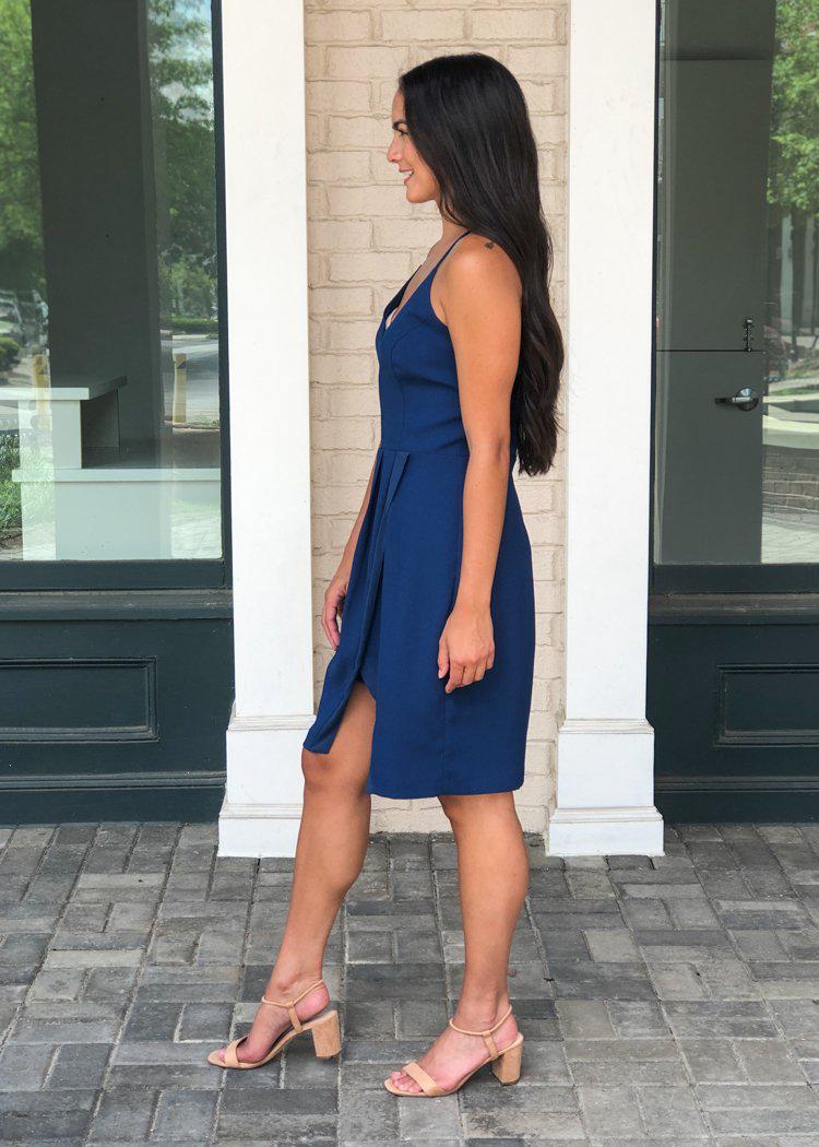 Adelyn Rae Grayson Strappy Split Skirt Cocktail Dress - Blue ***FINAL SALE***-Hand In Pocket