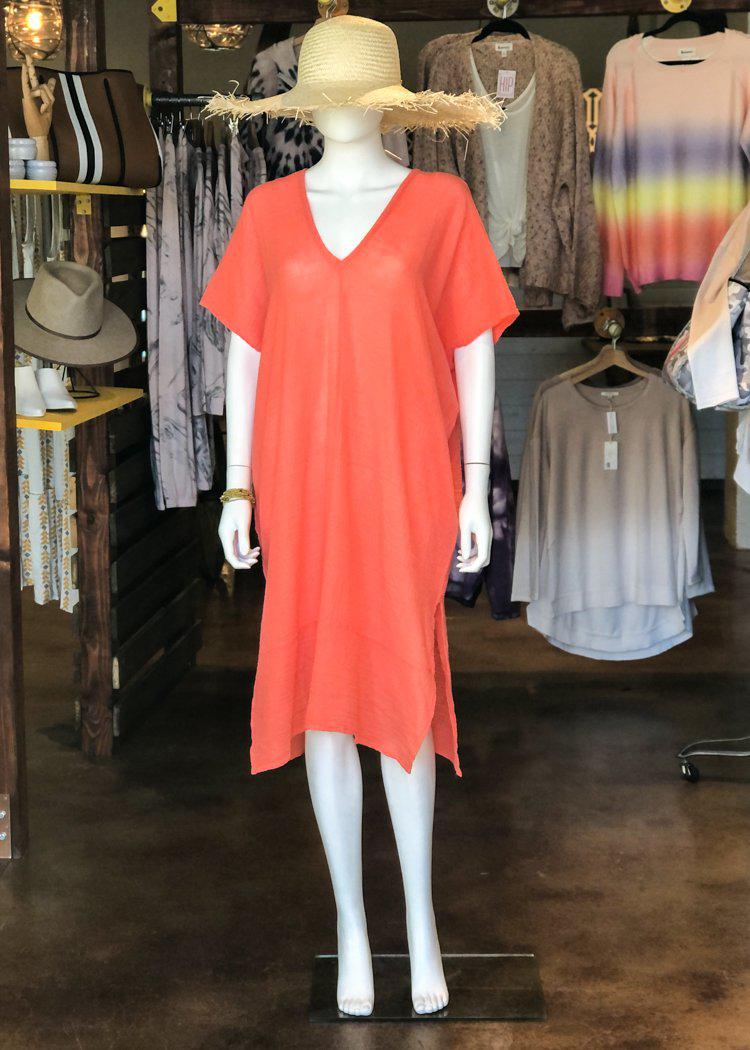 Bobi Gauzy Side Slit V Neck Midi Dress - Cocktail-Hand In Pocket