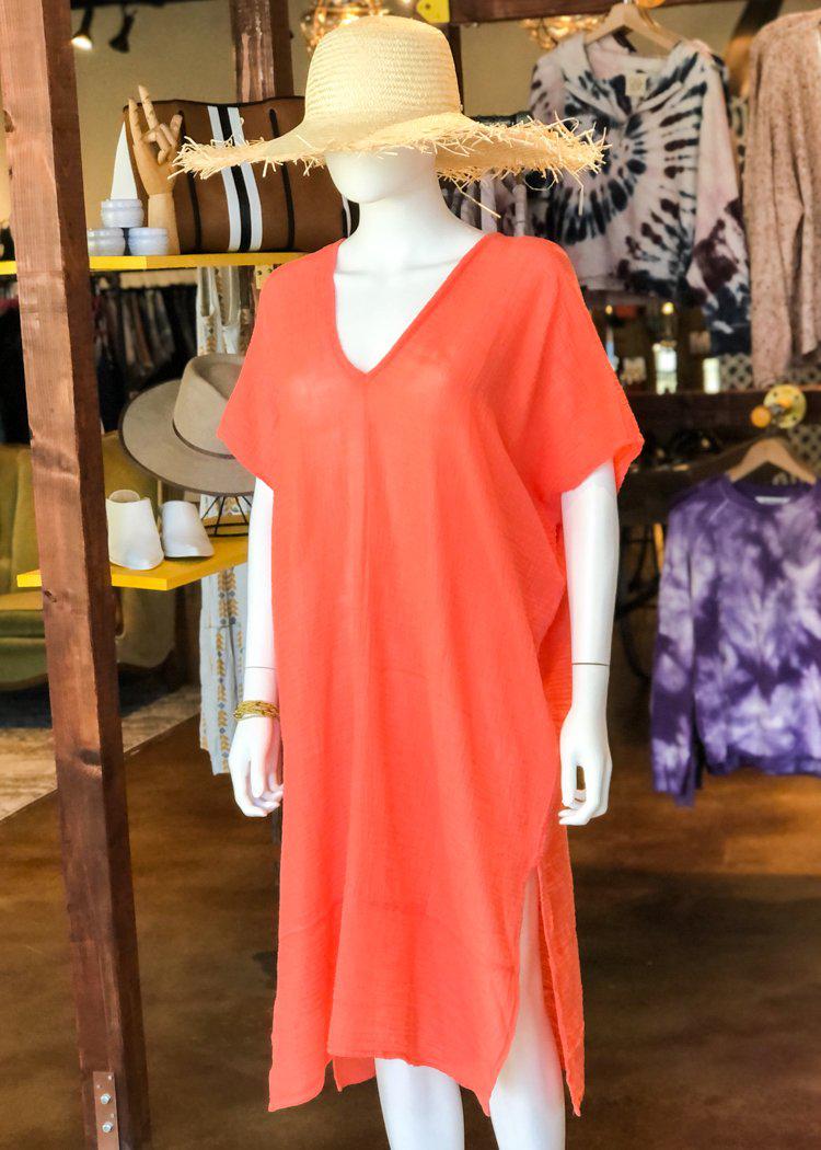 Bobi Gauzy Side Slit V Neck Midi Dress - Cocktail-Hand In Pocket