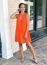Sucre Sleeveless Mini Tank Dress-Coral-Hand In Pocket