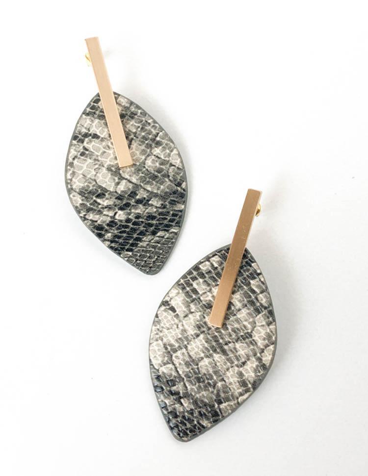 Viboras Snakeprint Faux Leather Drop Earrings - Grey-Hand In Pocket