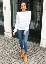 Velvet Heart Helsa Ruffle Detail Long Sleeve Knit Top - White-Hand In Pocket