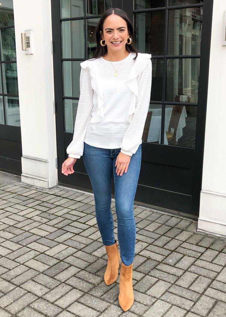 Velvet Heart Helsa Ruffle Detail Long Sleeve Knit Top - White-Hand In Pocket