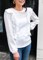 Velvet Heart Helsa Ruffle Detail Long Sleeve Knit Top - White-Hand In Pocket