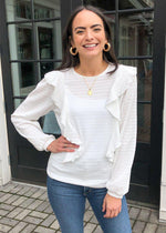 Velvet Heart Helsa Ruffle Detail Long Sleeve Knit Top - White-Hand In Pocket
