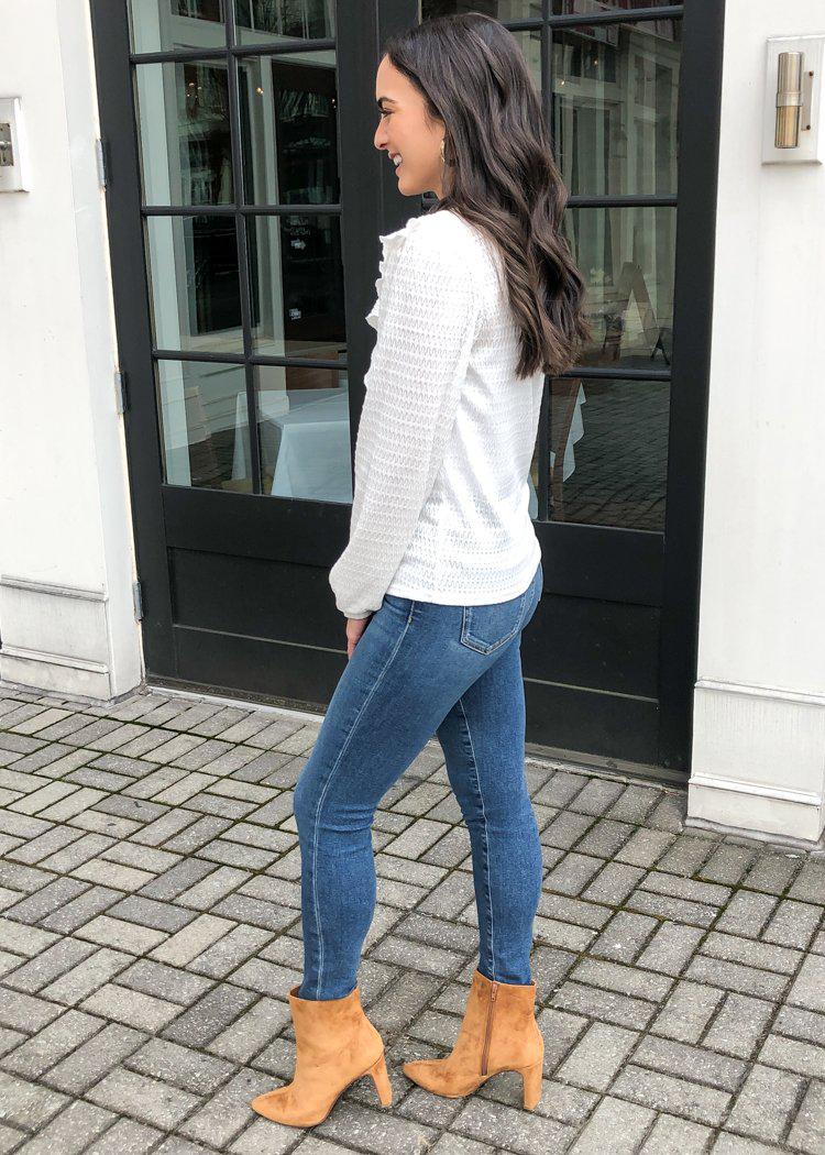 Velvet Heart Helsa Ruffle Detail Long Sleeve Knit Top - White-Hand In Pocket
