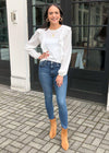 Velvet Heart Helsa Ruffle Detail Long Sleeve Knit Top - White-Hand In Pocket