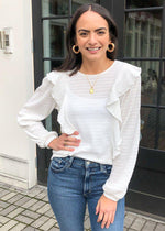 Velvet Heart Helsa Ruffle Detail Long Sleeve Knit Top - White-Hand In Pocket