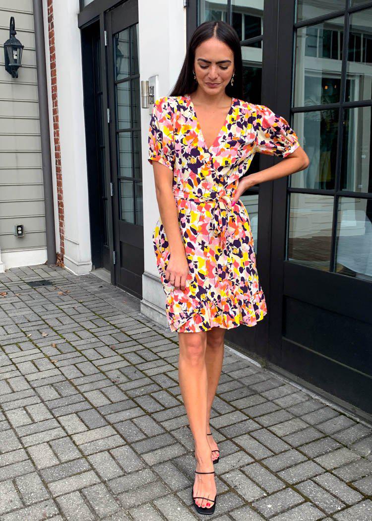 Frnch Aimy Puff Sleeve Floral Wrap Dress ***FINAL SALE***-Hand In Pocket