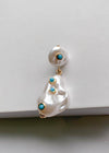 Noosa Pearl Drop Earrings With Turquoise Accents - Ivory-Hand In Pocket