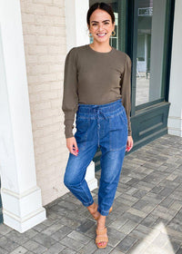 Bobi Essential Bishop Sleeve Crew Neck Tee - ***FINAL SALE***-Hand In Pocket