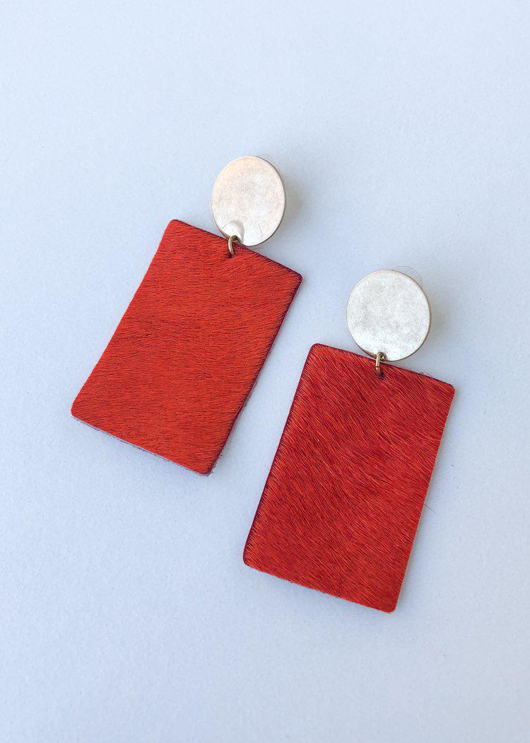 Sheridan Cowhide Leather Drop Earrings - Orange-Hand In Pocket