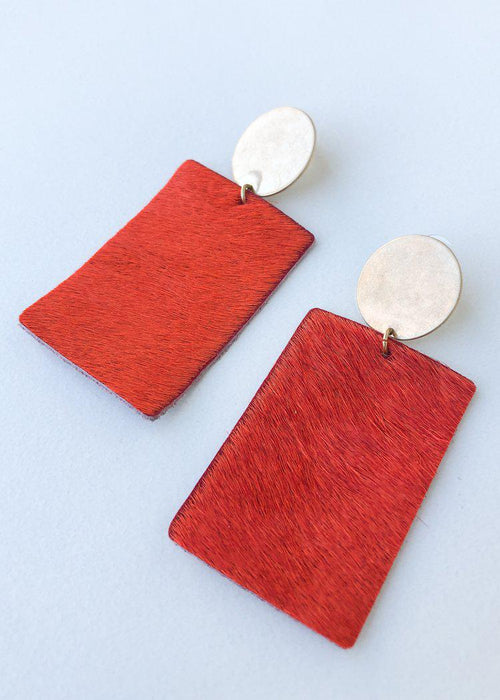 Sheridan Cowhide Leather Drop Earrings - Orange-Hand In Pocket