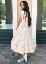 Astris Tiered Floral Print Midi Dress - Khaki Floral-***FINAL SALE***-Hand In Pocket