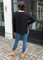 Bobi Long Sleeve Grommet Tee-Black-Hand In Pocket