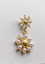 Fraser Double Floral Pearl Drop Earring - Gold/Cream-Hand In Pocket