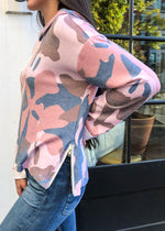 Chaser "Love Knit" Floral Camo Side Zip Hoodie-Hand In Pocket