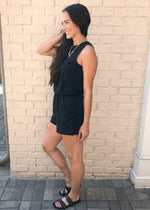 Z Supply Adira Cotton Romper-Black-Hand In Pocket