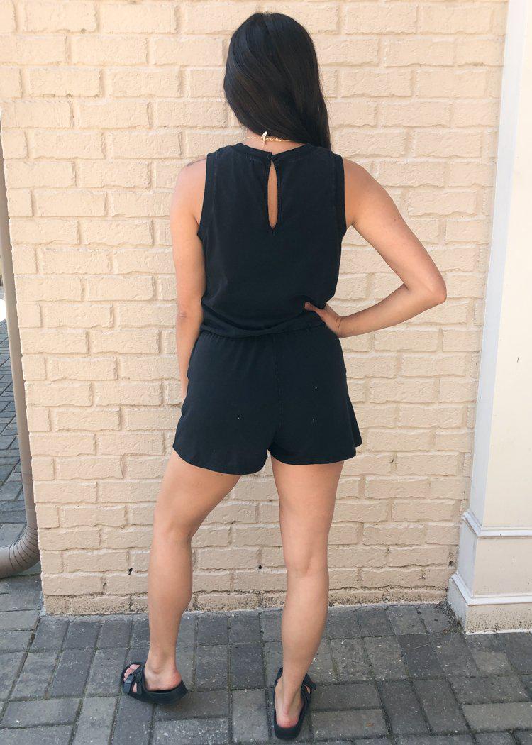 Z Supply Adira Cotton Romper-Black-Hand In Pocket