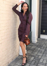 Cicely Long Sleeve Ruched Shirtdress ***FINAL SALE***-Hand In Pocket
