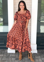 Sangria Tiered Puff Sleeve Maxi Dress-Hand In Pocket
