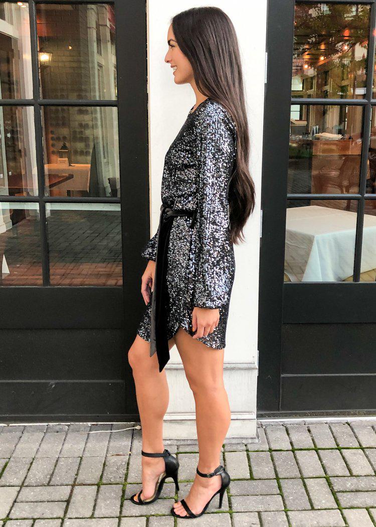 Velour Belted Sequin Tunic Dress -***FINAL SALE***-Hand In Pocket