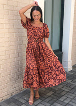 Sangria Tiered Puff Sleeve Maxi Dress-Hand In Pocket